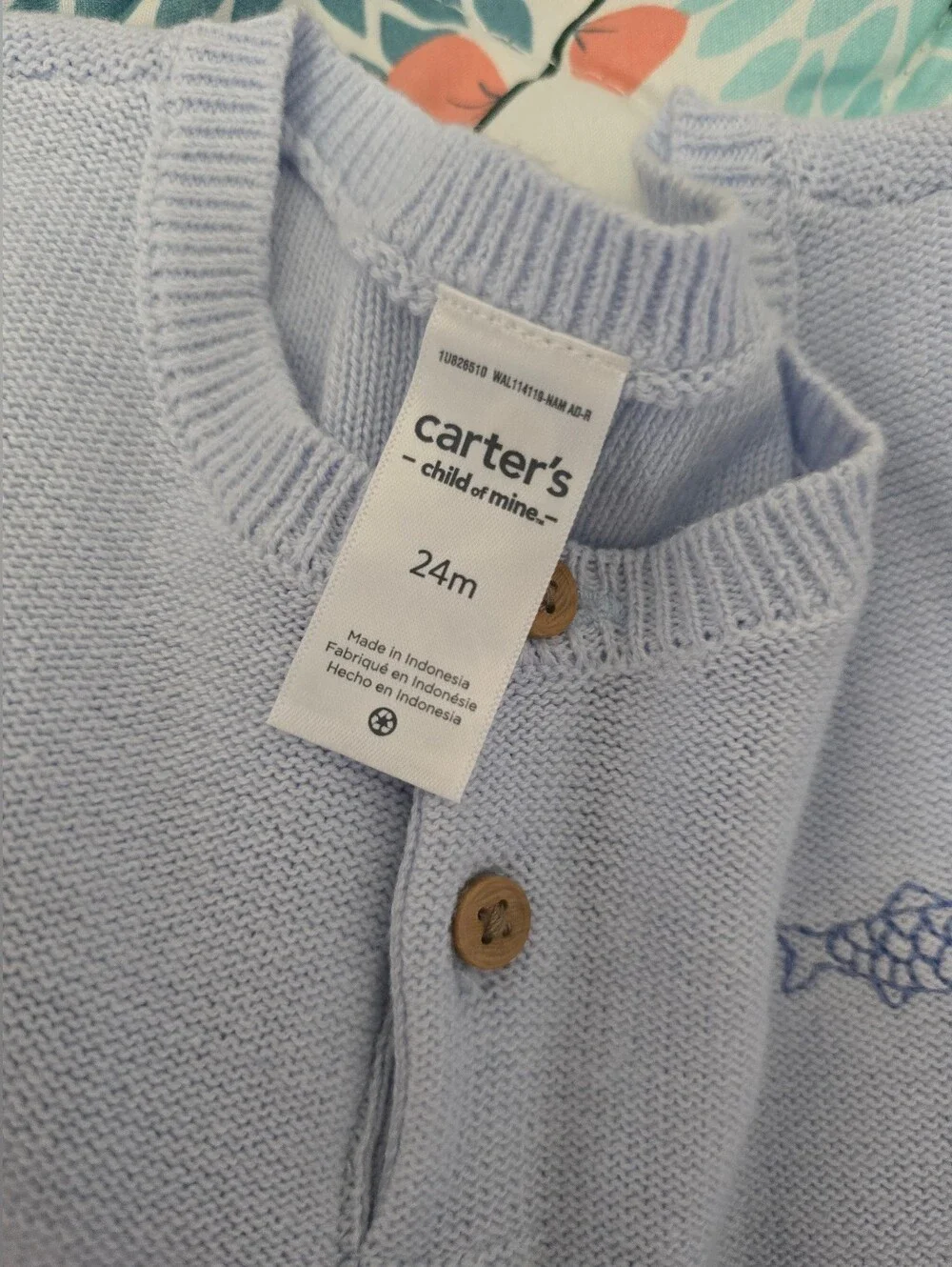 NWT Carter's Baby Boys Fish Knit Shirt Short Blue Set 24M